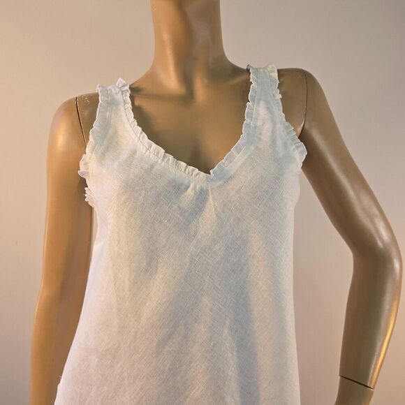 Julie Miles A-Line Frill Linen Dress Womens Medium White Sleeveless - Picture 5 of 13